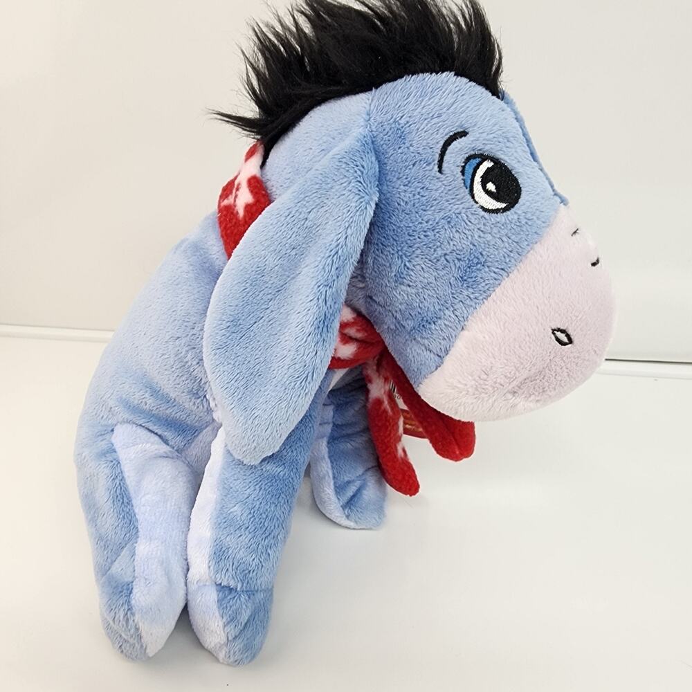 2011 Disney Holiday Eeyore Blue Plush 10" Winnie the Pooh Red Christmas Scarf - Picture 8 of 12
